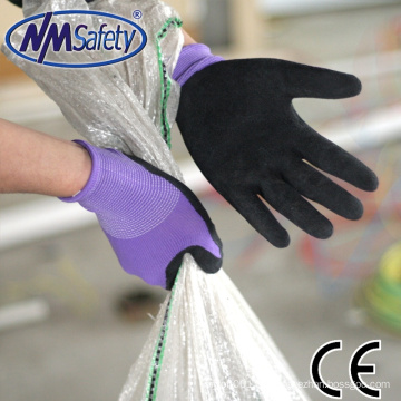 NMSAFETY 13g gestrickte Handhandschuhe latexbeschichtete Arbeitshandschuhe lila Arbeitshandschuhe für Frauen